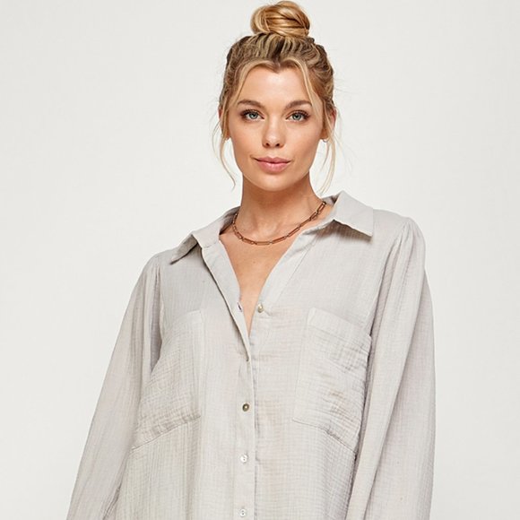 Tops Lightgrey Textured Gauze Button Down Blouse Top Poshmark